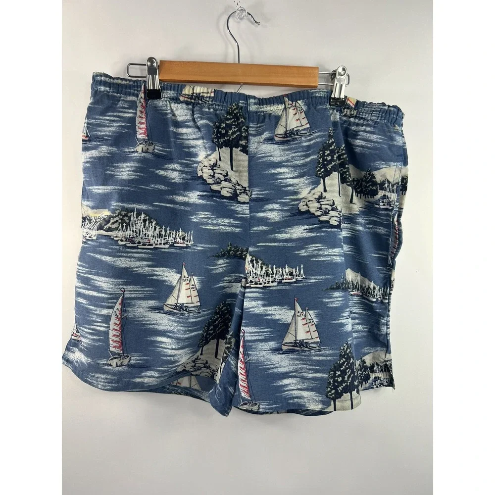 Nautica Swim Trunks Men's‎ Sz L Blue/Sailboats Drawstring Inside Pocket